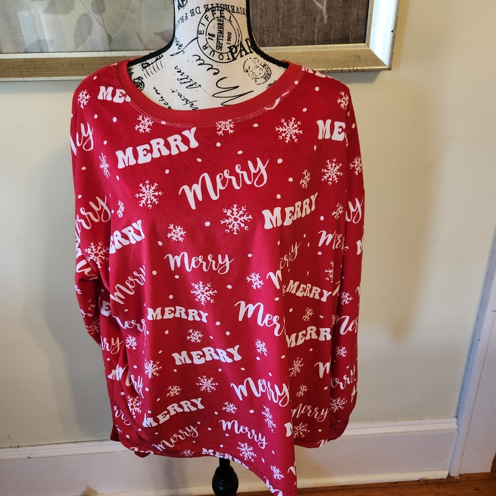 Holiday Time Red Merry Pajama Top